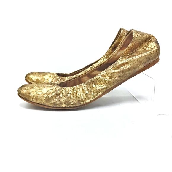 Vera Wang Lavender Ballet Flats | Gold Metallic Snake Leather  Made in Italy EUC - Picture 1 of 16